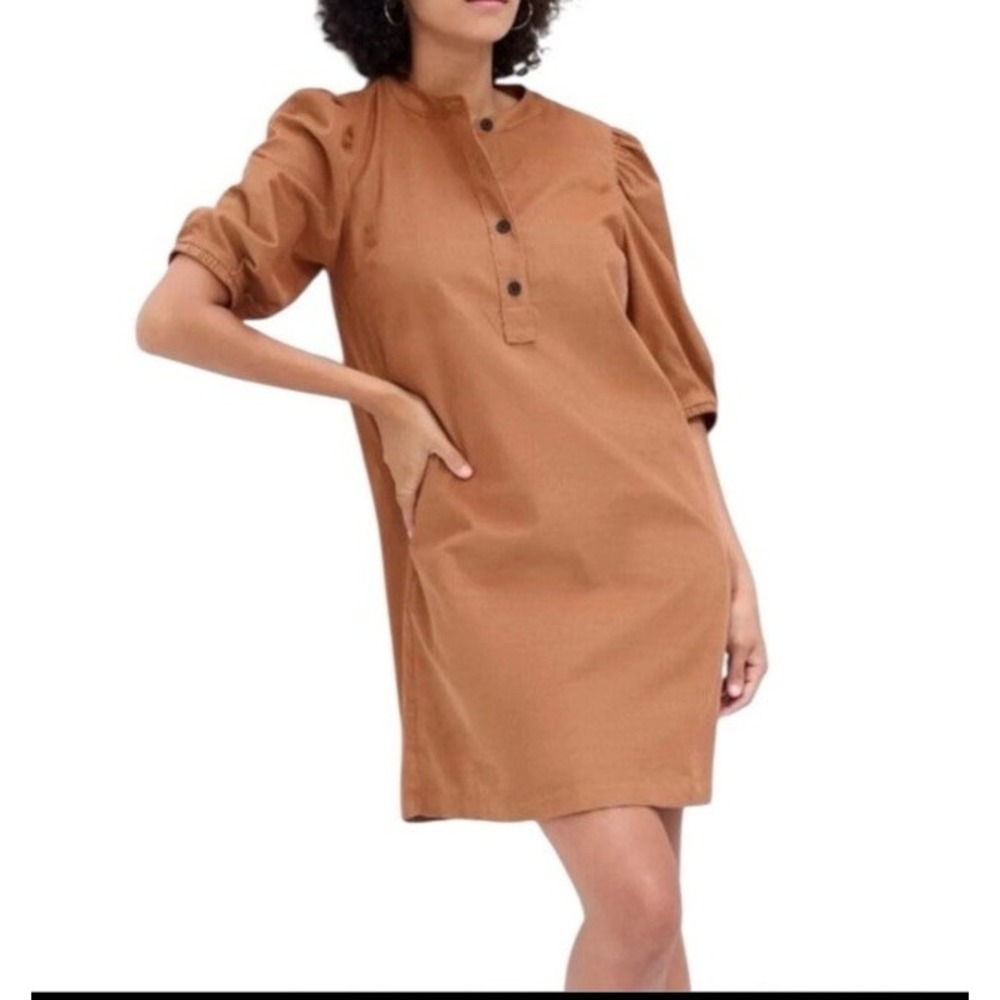 GAP Women's Brown Corduroy Tunic Dress Medium Puff Sleeve Casual Rustic Pockets